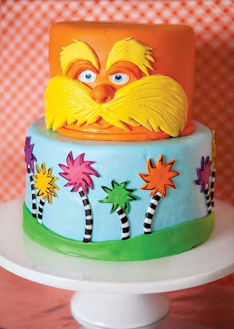 Lorax Birthday Party, Dr Suess Cakes, Lorax Cake, Lorax Birthday, Lorax Party, Dr Seuss Cake, Truffula Tree, Dr Seuss Birthday Party, Cake Wrecks