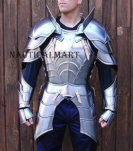 YOUR MEDIEVAL CUIRASS ARMOR : Medieval Knight Body Armor Breastplate Each piece of this armor has been made of quality18 gauge steel. The sections are suspended by comfortable leather straps that can adjust to fit any size shoulder. The straps at the side adjust to fit any width. Each cuirass side is sectioned into two protective layers, linked together with thick leather straps and steel rivets. The sectional portions hang below the cuirass, and are also known as the skirt. Knight Reenactment, Plated Armor, Medieval Knight Armor, Armor Suit, Corinthian Helmet, Roman Armor, Roman Helmet, Warrior Helmet, Knights Helmet