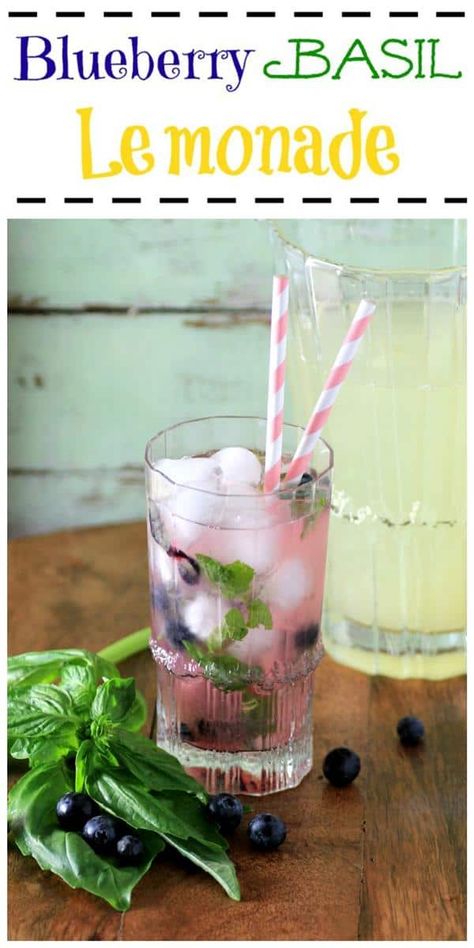 Basil Simple Syrup, Blueberry Basil, Strawberry Basil Lemonade, Flavored Lemonade, Homemade Lemonade Recipes, Basil Lemonade, Hey Bartender, Refreshing Beverages, Fresh Squeezed Lemonade