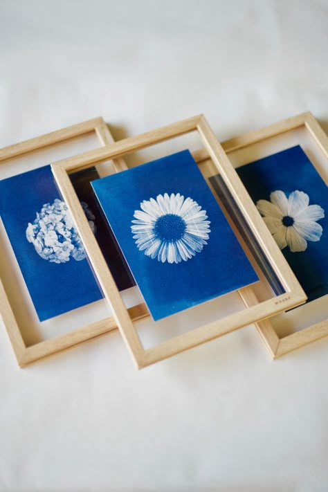 Wood Wall Hanging Decor, Cyanotype Gifts, Glass Printing Design, Cyanotype Diy, Cyanotype Ideas, Cyanotype Art, Cyanotype Process, Small Frames, Print On Glass