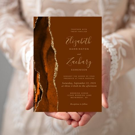 Burnt Orange Cream And Gold Wedding, 50 Shades Of Brown Wedding, Copper And Gold Wedding, Orange Gold Wedding, Brown Wedding Themes, Brown Wedding Invitations, Gold Wedding Reception, Ivory Wedding Invitations, Burnt Orange Weddings