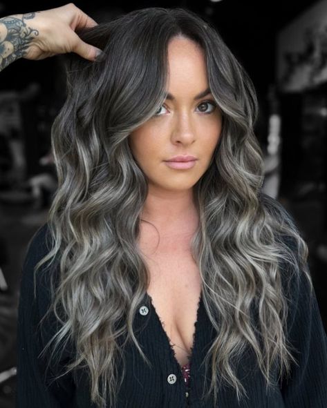 Cool-Tone Ash Gray Highlights for Brown Hair Gray And Silver Highlights, Gray Highlights, Grey Hair Color Silver, Platinum Hair Color, Gray Balayage, Dark Ash Blonde, Ash Blonde Hair Colour, Grey Highlights, Ash Hair