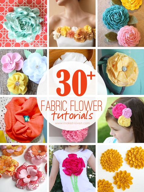 30+ DIY Fabric Flower Tutorials...great for totes, hair accessories, belts, clothing, etc. Ribbon Flower Tutorial, Making Fabric Flowers, Fabric Flower Tutorial, Cloth Flowers, Fabric Flowers Diy, Clever Crafts, Fabric Flower, Diy Couture, Fabric Projects