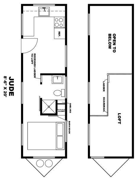 The Jude Tiny House by Cheeky Monkey Tiny House 008 Tiny House For Family Of 4 Floor Plans, Tiny House Trailer Plans Layout, Tiny Home On Wheels Floor Plans, Tiny House On Wheels Floor Plans, Tiny House Plans On Wheels, Tiny House Floor Plan, Tiny House Wood Stove, Victorian Tiny House, Cargo Trailer Conversion