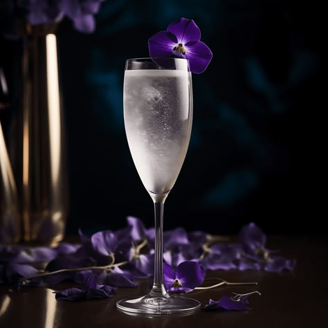 Grey Ghost Cocktail Recipe - The Grey Ghost is a delicately sweet cocktail with a floral bouquet that gently unfolds on the palate. The effervescence of the Brut Champagne adds a refreshing crispness, balancing the soft violet and elderflower notes. Grey Cocktails, Dark Cocktails, Ghost Cocktail, Yule Party, Elderflower Martini, Types Of Champagne, Lavender Martini, Sparkling Grape Juice, Sweet Cocktail