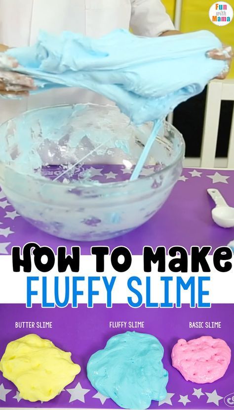 How to Make Fluffy Slime #slime #recipe #howto #video Fluffy Slime Without Shaving Cream, Easy Slime Recipes For Kids, Slime Without Shaving Cream, Shaving Cream Recipe, Fluffy Slime Ingredients, Fluffy Slime Without Glue, Easy Fluffy Slime Recipe, Slime Experiment, Easy Slime Recipes