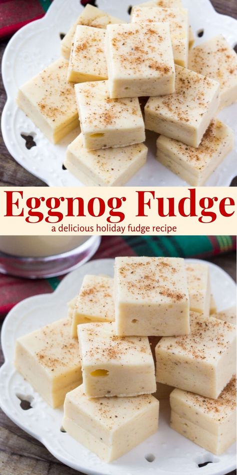 This delicious eggnog fudge recipe is perfect for Christmas. With a hint of nutmeg and a delicious eggnog flavor #christmas #eggnog #fudge #recipe #holidays from Just So Tasty Eggnog Fudge Recipe, Holiday Fudge Recipes, Eggnog Dessert, Holiday Recipies, Eggnog Fudge, Creamy Eggnog, Holiday Fudge, Easy Eggnog, Xmas Baking