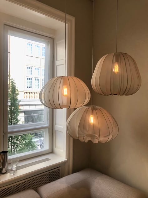 Pendant Living Room, Fabric Lantern, Modern Lanterns, Lantern Chandelier, Rattan Pendant Light, White Lamp Shade, House Inspiration, Scandinavian Design, Ceiling Pendant Lights