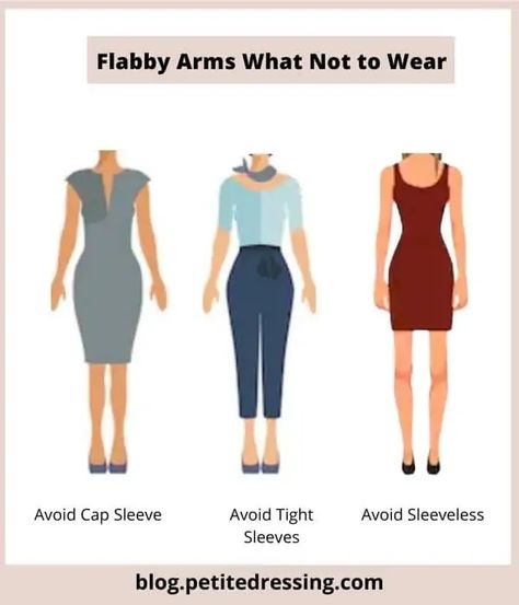 16 Ways to Dress Flabby Arms How To Dress Big Arms, Dresses For Big Arms, Big Arms Outfit, Dresses For Broad Shoulders, Fat Arms, Sewing Measurements, Flabby Arms, Bigger Arms, Fashion Tips For Girls