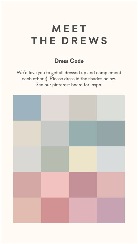 Wedding Color Code Guests, Colour Coded Wedding Guests, Colour Palette Wedding Guests, Pastel Color Scheme Wedding, Color Palette Wedding Guests, Guest Colour Scheme Wedding, Wedding Invitations With Color Code, Wedding Guest Color Palette Spring, Wedding Dress Code Palette