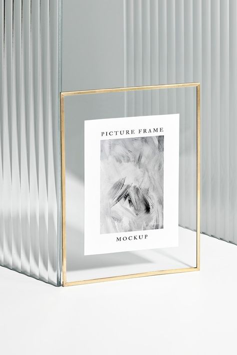 Picture frame mockup psd with gold frame | premium image by rawpixel.com / Hein Gold Frame Mockup, Glass Photo Frames, Photo Frame Design, Free Frames, Gold Frames, Clear Frames, Glass Pattern, Glass Frame, Acrylic Frames