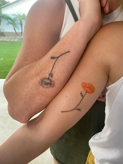 California Poppy Tattoo Poppy Flower Tattoo For Men, California Related Tattoos, California Poppy Tattoo Color, Californian Poppy Tattoo, Color Poppy Tattoo, California Poppies Tattoo, California Tattoo For Women, Orange Poppy Tattoo, California Tattoo Ideas