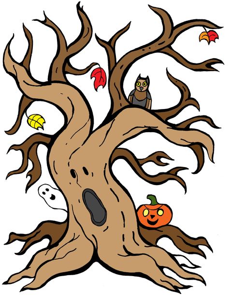 Fun and spooky Halloween tree. Halloween Tree Drawing, Spooky Halloween Tree, Tree Animated, Spooky Halloween Art, Halloween Cartoon, Spooky Trees, Tree Sketches, Halloween Tree, Whimsical Halloween