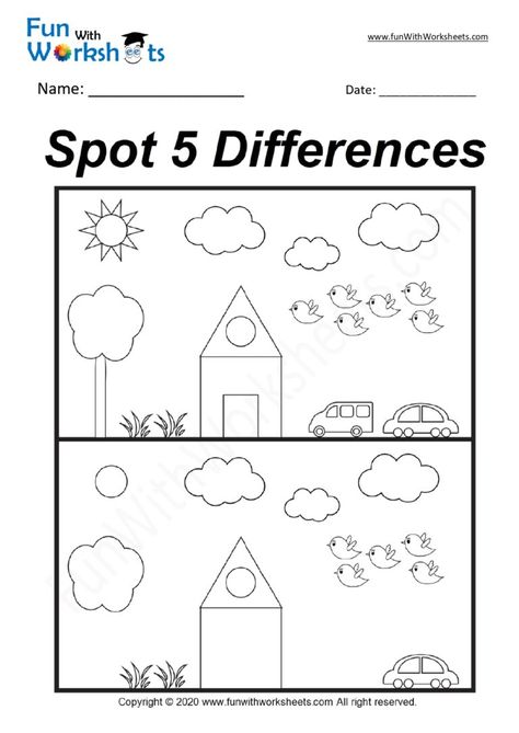 Spot The Difference Worksheet, Spot The Difference Kids, Creative Worksheets, Visual Perception Activities, Fun Worksheets For Kids, Cognitive Activities, Kids Worksheets Preschool, Free Preschool Worksheets, Free Printable Activities