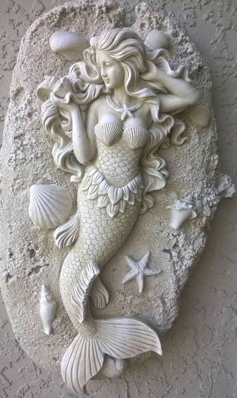 3d Mermaid Art, Mermaid Art Sculpture, Mermaid Clay Art, Mermaid Ceramics Ideas, Siren Sculpture, Mermaid Wood, Mermaid Sculpture, Mermaid Sculptures & Statues, Carved Wood Wall Art