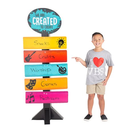 Vbs Snack Ideas, Maker Fun Factory, God's Masterpiece, Vbs 2023, Fundraiser Ideas, Fun Factory, Cardboard Cutouts, Cardboard Cutout, Directional Signs