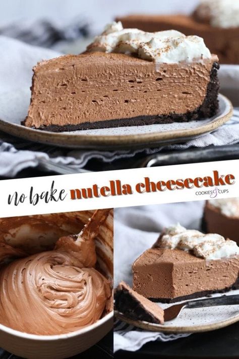 Easy Cheesecake Recipes No Bake, Oreo Nutella Cheesecake, Pie With Oreo Crust, Cheesecake Nutella, Nutella Cheesecake Recipes, Nobake Dessert, Nutella Pie, Holiday Desert, Cups Recipes