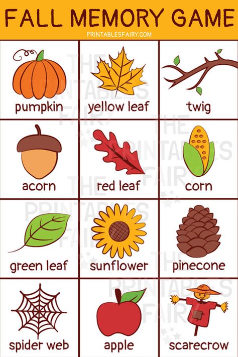 I Can Discover Autumn Preschool, Fall Matching Games For Toddlers, Fall Word Wall For Preschool, Fall Flashcards Free Printable, Fall Toddler Printables, A Is For Autumn, Fall For Kindergarten, Autumn For Preschoolers, Autumn Activities For Kindergarten