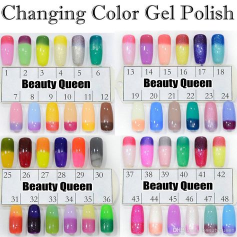 Colour Changing Nails, Uv Gel Nail Polish Color Charts, Color Changing Nails Gel, Mood Color Changing Nails, Mood Changing Nail Polish, Color Change Nail Polish, Sns Nails Colors, Color Changing Nails, Sns Nails