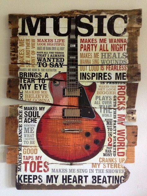 10 Interesting Music Themed Bedrooms | Vintage Industrial Style Music Themed Bedroom, International Music, Vintage Guitar, Music Decor, Guitar Music, Music Themed, Trends International, Music Guitar, Music Room