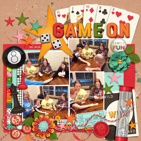 Board Game Scrapbook Layout, Arcade Scrapbook Page, Arcade Scrapbook Layout, Game Night Scrapbook Layouts, Movies Scrapbook Page, Movie Themed Scrapbook Page, Photo Play Paper Scrapbook Layouts, Family Scrapbook Layouts, Online Scrapbook