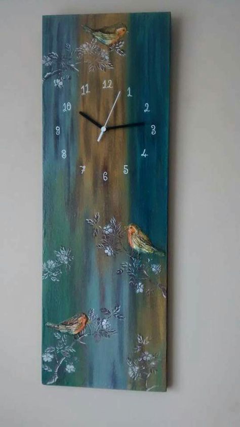 Reloj Clock Art Painting, Diy Acrylic Painting, Clock Craft, Clock Painting, Decoupage Diy, Diy Clock Wall, Soyut Sanat Tabloları, Wall Clock Design, Clock Art