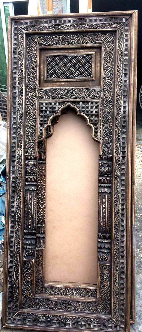 Carved Mirror Frame, Carved Mirror, Door Design Photos, Tile Furniture, Gorgeous Doors, Indian Architecture, Mirror Frame, Wood Inlay, Space Architecture