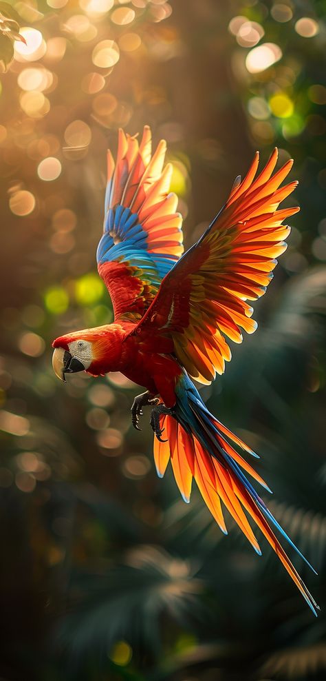 colorful flying parrot Amazon Birds Parrots, Tropical Birds Aesthetic, Pretty Bird Pictures, Colorful Birds Photography, Electus Parrot, Parrot Images, Macaw Flying, Red Macaw Parrot, Big Parrot