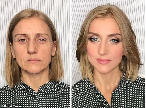 He's impressed with his incredible makeup transformations in previous years - and Vadim Andreev is proving he's still just as skillful with his latest makeovers (pictured) Middle Age Makeup, Face Makeover, Glam Bride Makeup, Transformation Pictures, Makeup Over 50, Makeup For Older Women, Makeup Before And After, Power Of Makeup, Middle Aged Women