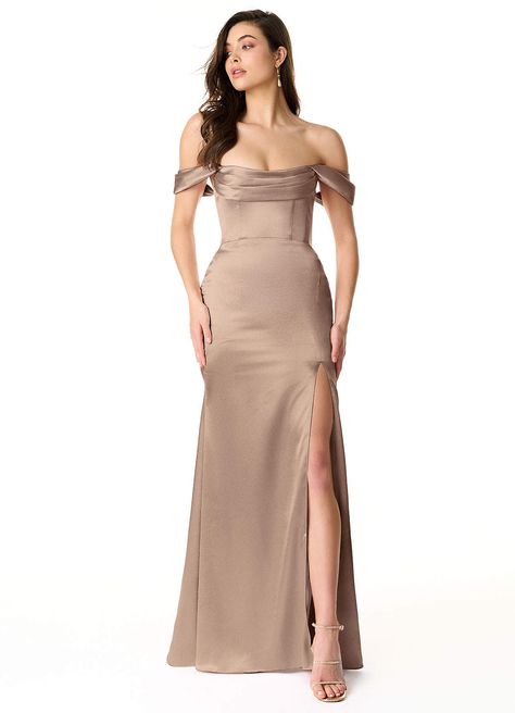 Azazie Liv Taupe Bridesmaid Dresses | Azazie Light Tan Bridesmaid Dresses, Taupe Wedding Colors, Taupe Dresses, Tan Bridesmaid Dresses, Taupe Bridesmaid, Taupe Wedding, Taupe Bridesmaid Dresses, Long Bridesmaid Dress, Maid Of Honor