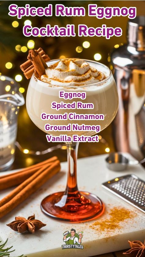 I'm excited to share a cozy drink that’s perfect for the holiday season! This spiced rum eggnog cocktail combines rich flavors with a hint of spice. It’s simple to make and will be a hit at any gathering. 🎉 Let’s dive into what you'll need to whip up this festive treat. 🍸 Spiced Rum Eggnog Recipe, Eggnog And Rum Drinks, Eggnog Cocktails Rum, Eggnog Rum Drink, Christmas Morning Alcoholic Drinks, Rum And Eggnog Drink, Spiced Rum Christmas Cocktails, Christmas Drink Ideas Alcoholic, Christmas Rum Cocktails