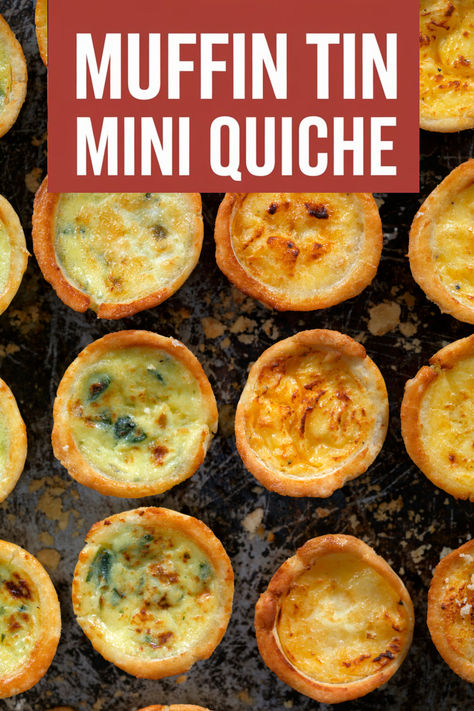 These mini quiches are perfect for brunch, showers, or parties, and make great hors d’oeuvres for Thanksgiving, Easter, or Mother's Day. Plus, they're highly customizable with different fillings and freeze wonderfully for future gatherings. Mini Egg Cups, Mini Quiches In Muffin Tin, Holiday Quiche, Muffin Tin Quiche, Frozen Quiche, Quick Quiche, Mini Quiche Recipes, Quiche Muffins, Quiche Recipes Easy