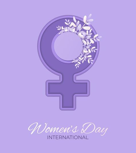 International women's day banner with woman sign and spring flowers. Poster with female gender floral symbol. isolated sign on purple background. Vector illustration Woman Day Poster, Floral Symbol, Womens Month, Flowers Poster, Flower Icons, Purple Hands, Anime Clothes, Drawing Anime Clothes, International Women's Day