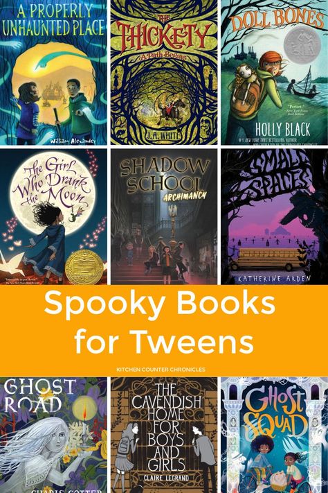 Scary, spooky and thrilling stories older kids will love. A great collection of spooky books, fun for Halloween or any time of the year. #halloweenbooksforkids #halloweenbooks #booksfortweens #booksforkids #horrorbooksforkids #middleschoolerbooks #kitchencounterchronicles Books For Halloween, Spooky Books, October Books, Halloween Books For Kids, Scary Books, Middle Grade Books, Horror Books, Grade Book, Halloween Books