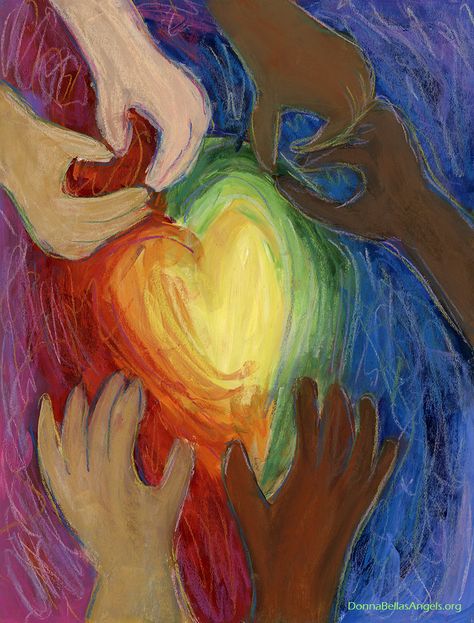 Hearts and Hands 3 Diversity Equity Inclusion (DEI) - DonnaBellas Angels Heart Art Painting, Diversity Art, Inspirational Paintings, Lgbtq Rainbow, Pastel Artwork, Heart Themed, Book Illustration Art, Rain Clouds, Inspirational Artwork