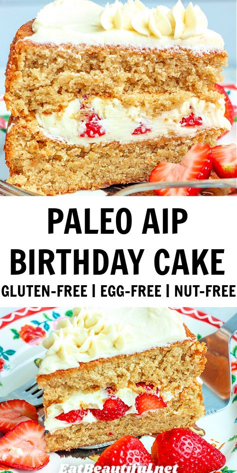 AIP Birthday Cake will help you to create your happy celebration! AND no one will know anyone is on a restricted diet. You'll LOVE this well-textured cake and creamy whipped frosting. | paleo | yellow cake | vanilla cake | egg free | nut free | grain free | gluten free Paleo Yellow Cake, Paleo Birthday Cake, Aip Cake, Paleo Cake, Aip Desserts, Whipped Frosting, Gluten Free Cake, Allergy Free Recipes, Egg Free