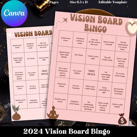 Vision Board Bingo Template, 2024 Personal Goals Bingo Game, Aesthetic Vision Board Printable, Vision Board Activity, Vision Board Party 2024 Bingo Template, Bingo Board Ideas, Goal Bingo Board, Vision Board Bingo Card, 2024 Bingo Vision Board, Vision Board Party Games, 2024 Vision Board Bingo Card, Bingo Vision Board, Vision Board Bingo