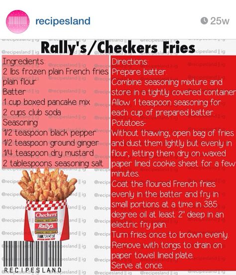 From RecipeIsland Checkers Fries Recipe, Rallys Fries Recipe, Checkers Fries, Fries Recipes, Crawfish Boil Party, Buttermilk Bread, Food Business Ideas, Fun Baking, Beverage Recipes