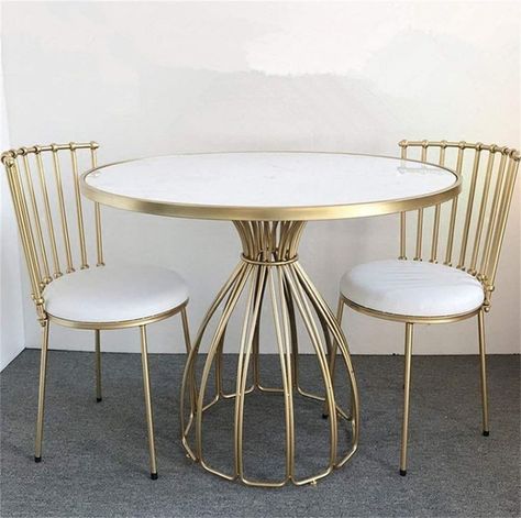 Small Dining Table Set, Iron Furniture Design, Round Marble Dining Table, Luxury Dining Tables, Kursi Bar, Steel Dining Table, Metal Furniture Design, Dining Furniture Sets, Metal Dining Table