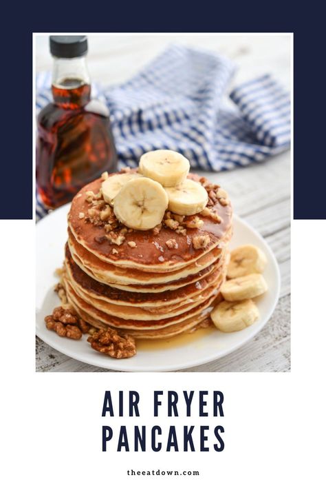 Delicious air fryer pancakes made with a simple batter and your choice of toppings. This easy breakfast recipe is the perfect start to your morning. Pancake Hacks, Pancake Recipe Homemade, Air Fryer Pancakes, Air Fryer Recipes Breakfast, Air Fryer Recipes Dessert, Homemade Pancake Recipe, Best Pancake Recipe, Easy Breakfast Recipe, Pancake Recipe Easy