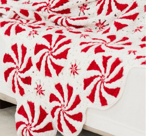 Peppermint Throw and Pillow Crochet Blanket Red, Swirl Crochet, Crochet Mosaic, Christmas Afghan, Christmas Crochet Pattern, Crochet Afgans, Christmas Giveaways, Red Quilts, Crochet Decoration