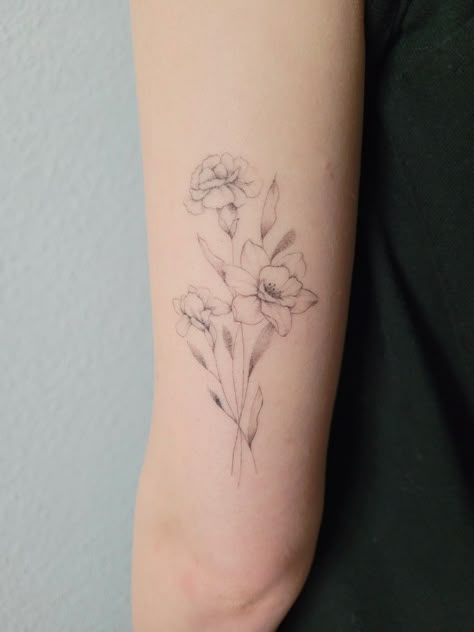 Iris Flower Bouquet Tattoo, Daffodil Carnation Tattoo, Rose Carnation Daffodil Tattoo, Carnation And Daffodil Flower Tattoo, Daffodil And Iris Tattoo, Iris And Daffodil Tattoo, Daffodil And Carnation Tattoo, Dafodill Flower Tattoo, Iris And Rose Tattoo