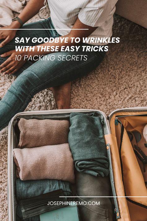 These simple techniques will help you pack your clothes wrinkle-free.

#josephineremo #packing #nowrinkles #travelguide #tips Wrinkle Free Packing, Wrinkle Release Spray, Wrinkle Release, Pack A Suitcase, Minimize Wrinkles, Wrinkled Clothes, Easy Tricks, Suitcase Packing, River Cruise