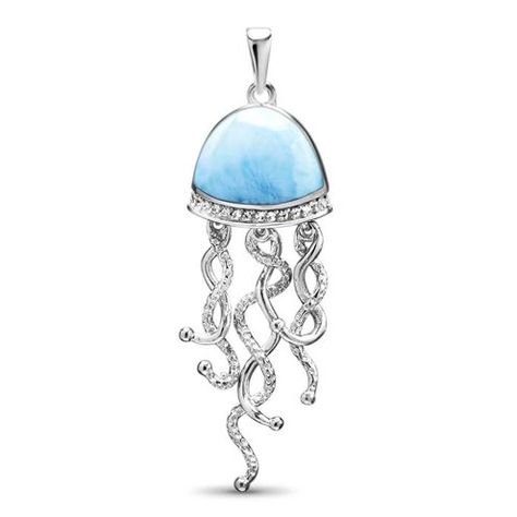 Jellyfish Larimar Necklace | Marahlago | Designer Larimar Jewelry Jellyfish White, Renee Taylor, White Sapphire Necklace, Jellyfish Necklace, Jellyfish Pendant, Sea Life Jewelry, Larimar Necklace, Larimar Jewelry, Nautical Jewelry