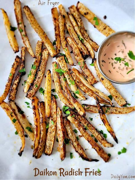 Air Fryer Vegetable Recipes, Air Fryer Vegetable, Daikon Recipe, Daily Yum, Roasted Parsnips, Daikon Radish, Radish Recipes, Csa Recipes, Air Fryer Recipes Easy