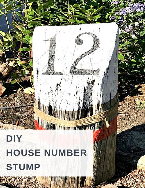 Nautical house number stump and overlay Cheap Decor Ideas, Stump House, Shower Melts, Driftwood Centerpiece, Diy Beach Decor, Subway Sign, Cheap Wall Decor, Diy Posts, Bike Stand