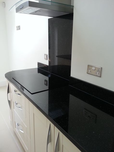 Black Galaxy Granite Kitchen, Galaxy Granite Kitchen, Black Galaxy Granite, Galaxy Granite, Alderley Edge, Granite Worktops, Kitchen Granite, Model Blouse, Star Galaxy