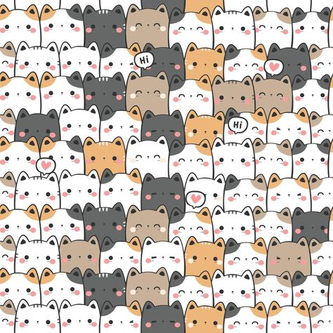 Seamless pattern with cute cat kitty cartoon doodle vector Cat Seamless Pattern, Cat Pattern Illustration, Kitty Doodles, Kitty Clipart, Doodle Vector, Cartoon Doodle, Kitty Cartoon, Cat Doodle, Cute Kawaii Drawings