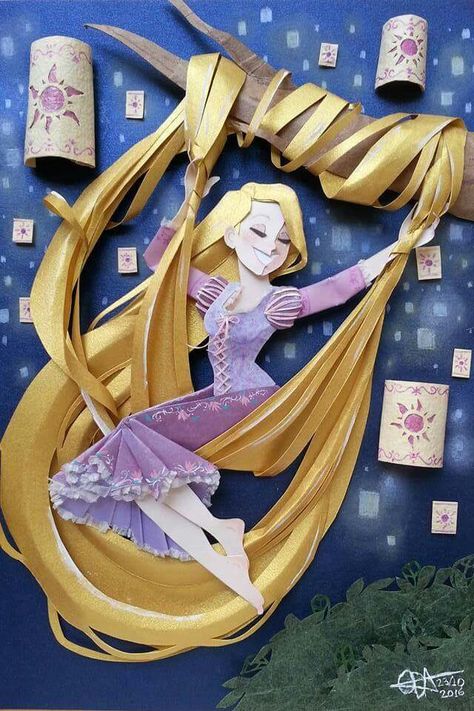 Paper Art Sculpture, Cut Out Art, Paper Cutout Art, 3d Paper Art, Disney Rapunzel, Paper Illustration, Paper Art Craft, Paper Artwork, Disney Tangled