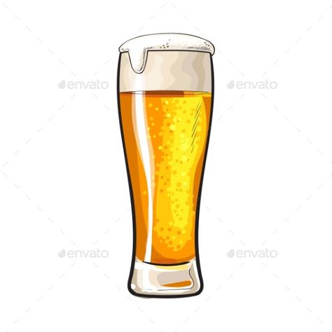 High glass of cold beer with foam and bubbles, sketch style vector illustration isolated on white background. Hand drawn frosty gl How To Draw A Beer Mug, Beer Glass Drawing, Beer Cartoon Drawing, Beer Illustration Design, Glass Of Beer Drawing, Beer Mug Drawing, Beer Glass Illustration, Beer Mug Drawing Illustration, Beer Glass Design